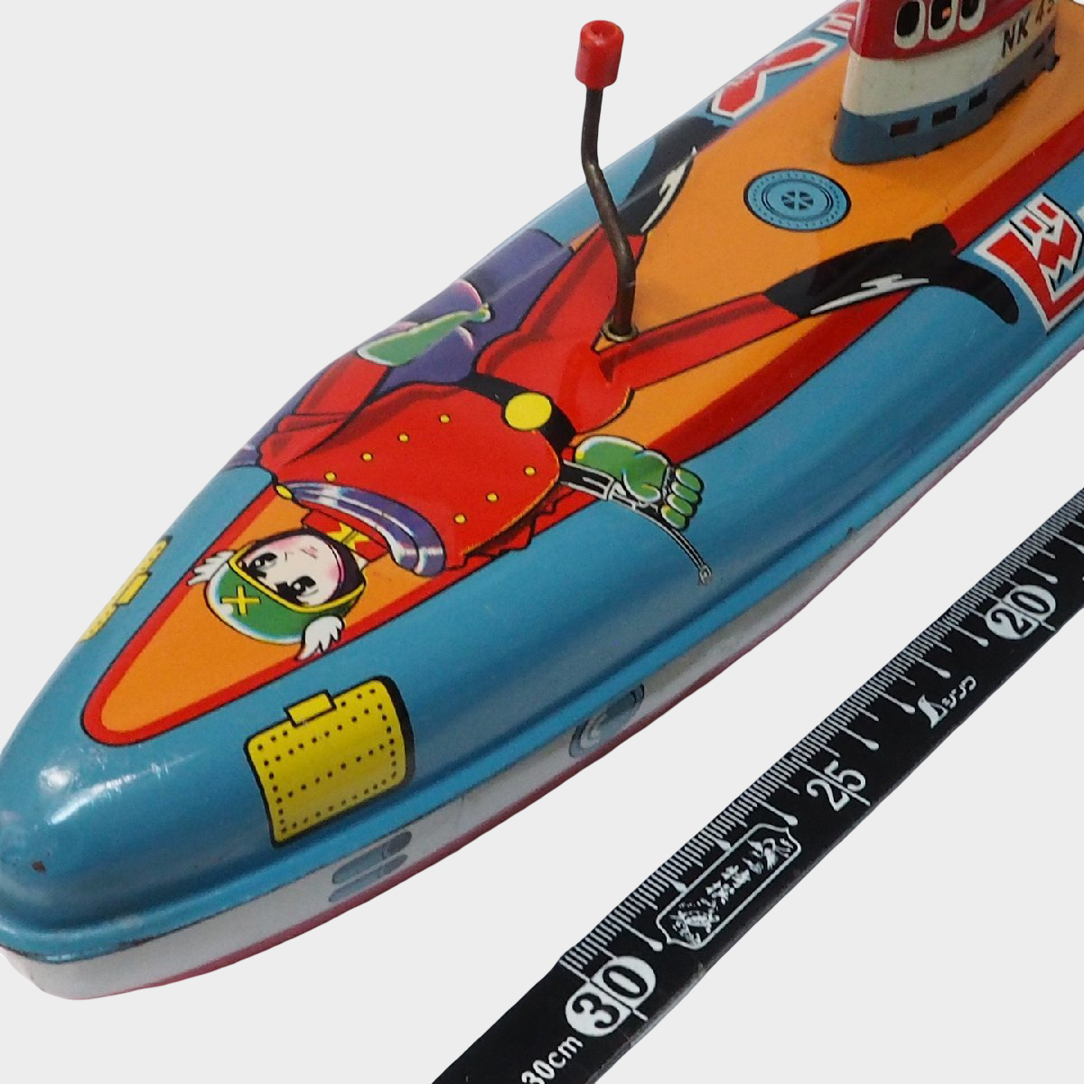 Rare Big X NK45 Submarine Tin Toy Yonezawa Japan Showa Retro Sci-Fi Friction Boat