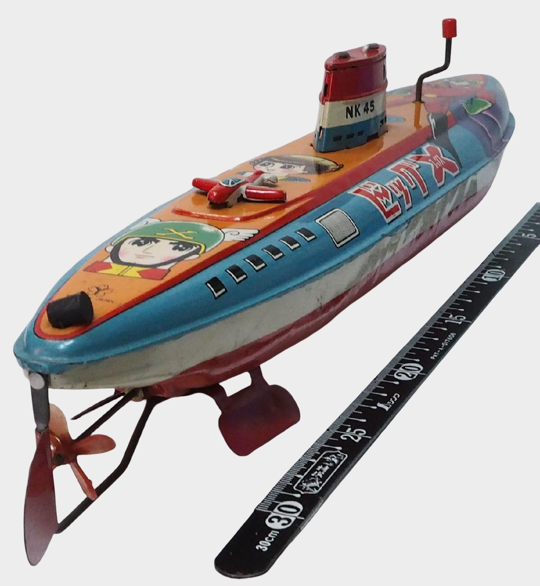 Rare Big X NK45 Submarine Tin Toy Yonezawa Japan Showa Retro Sci-Fi Friction Boat