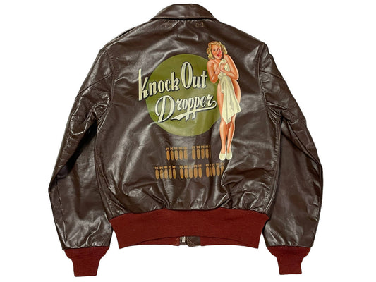 Rare Buzz Rickson’s BR80355 A-2 Knock Out Dropper Horsehide Pin Up Flight Jacket Size 38
