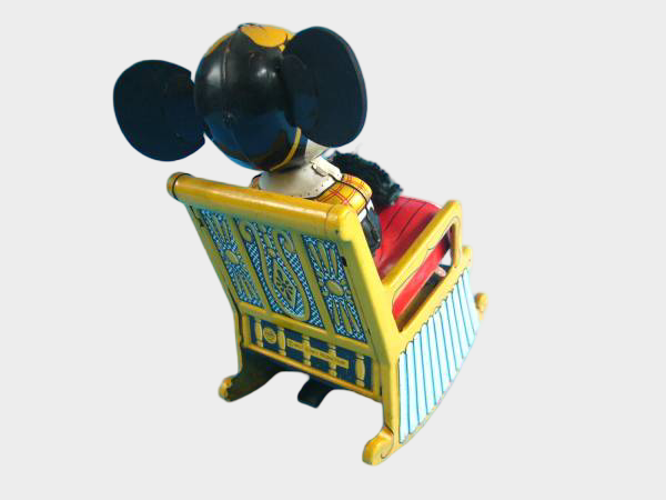 Early Japanese Minnie Mouse Rocking Chair Tin Toy — Spring-Driven Mechanical Disney Figure