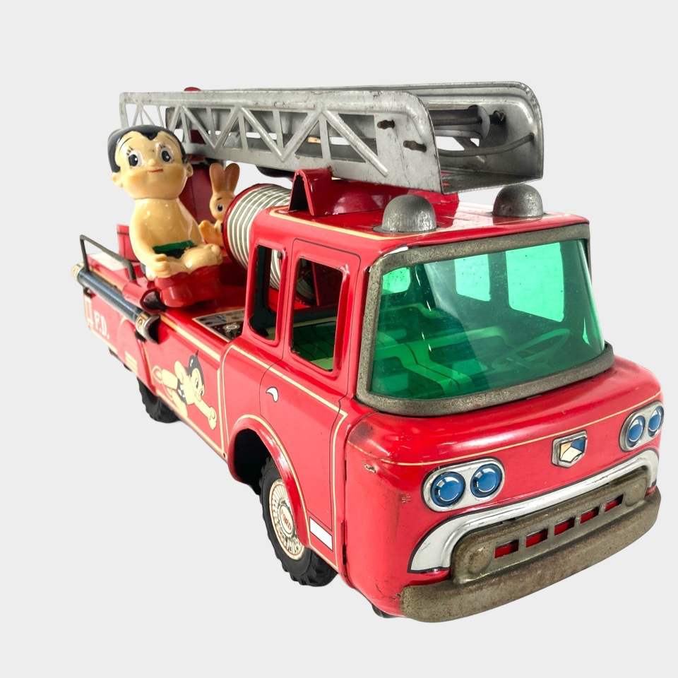 Showa-Era Yonezawa Japanese Tin Fire Ladder Truck with Astro Boy