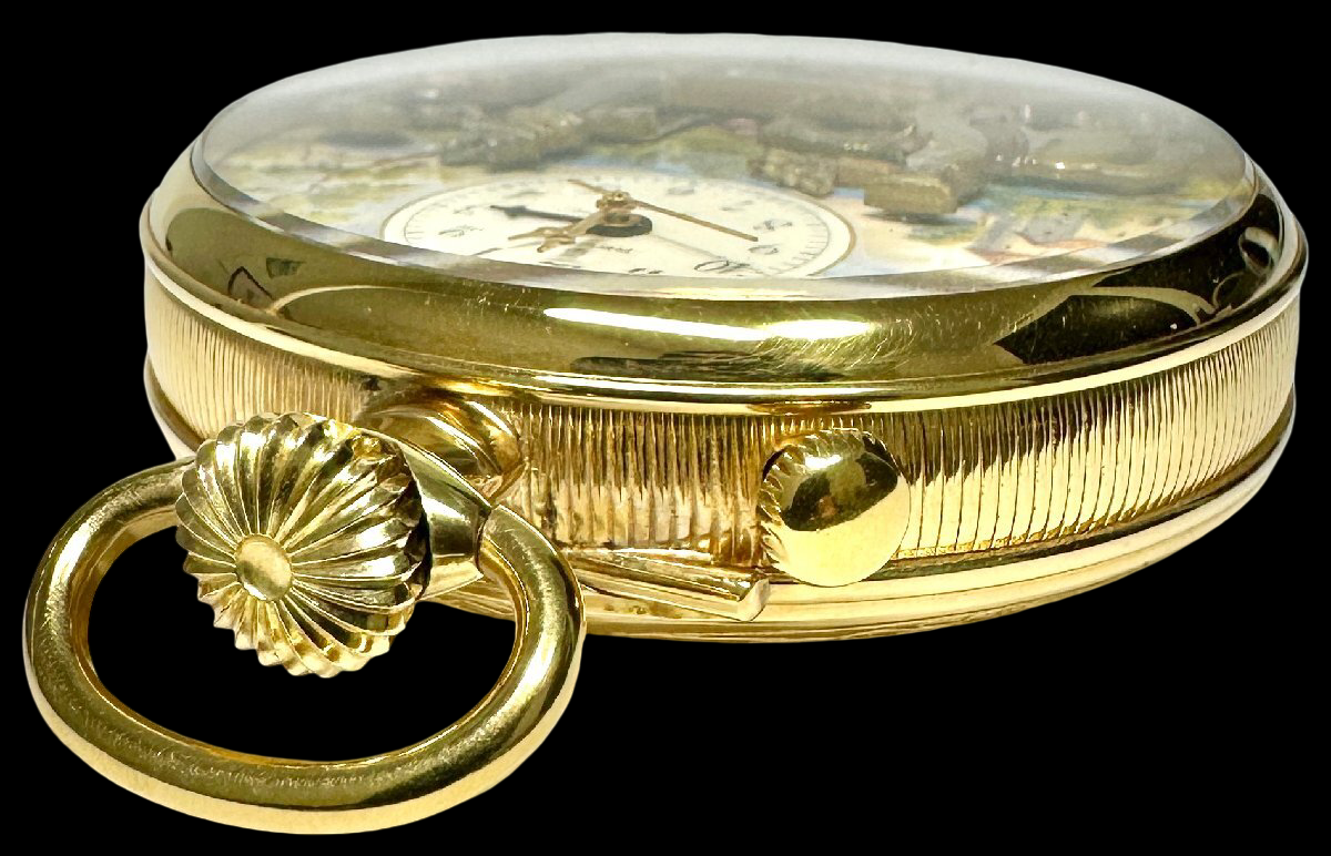 REUGE Vintage Automaton Pocket Watch 6868 – Hand-Wound – Multicolor Relief Art Case 58mm – Collector Decorative Timepiece GP