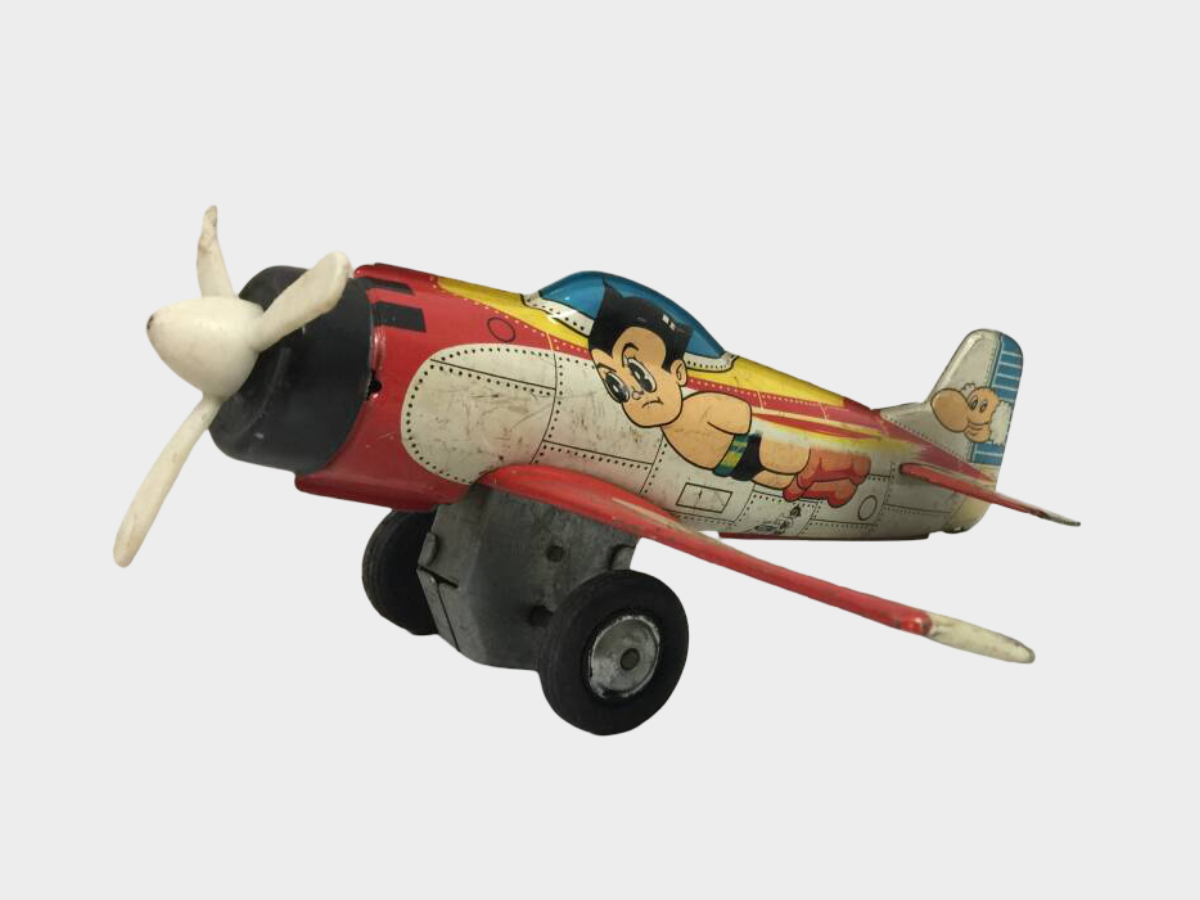 Astro Boy Tin Airplane by TADA – Showa Era Japanese Character Aircraft Toy, Vintage 20 cm