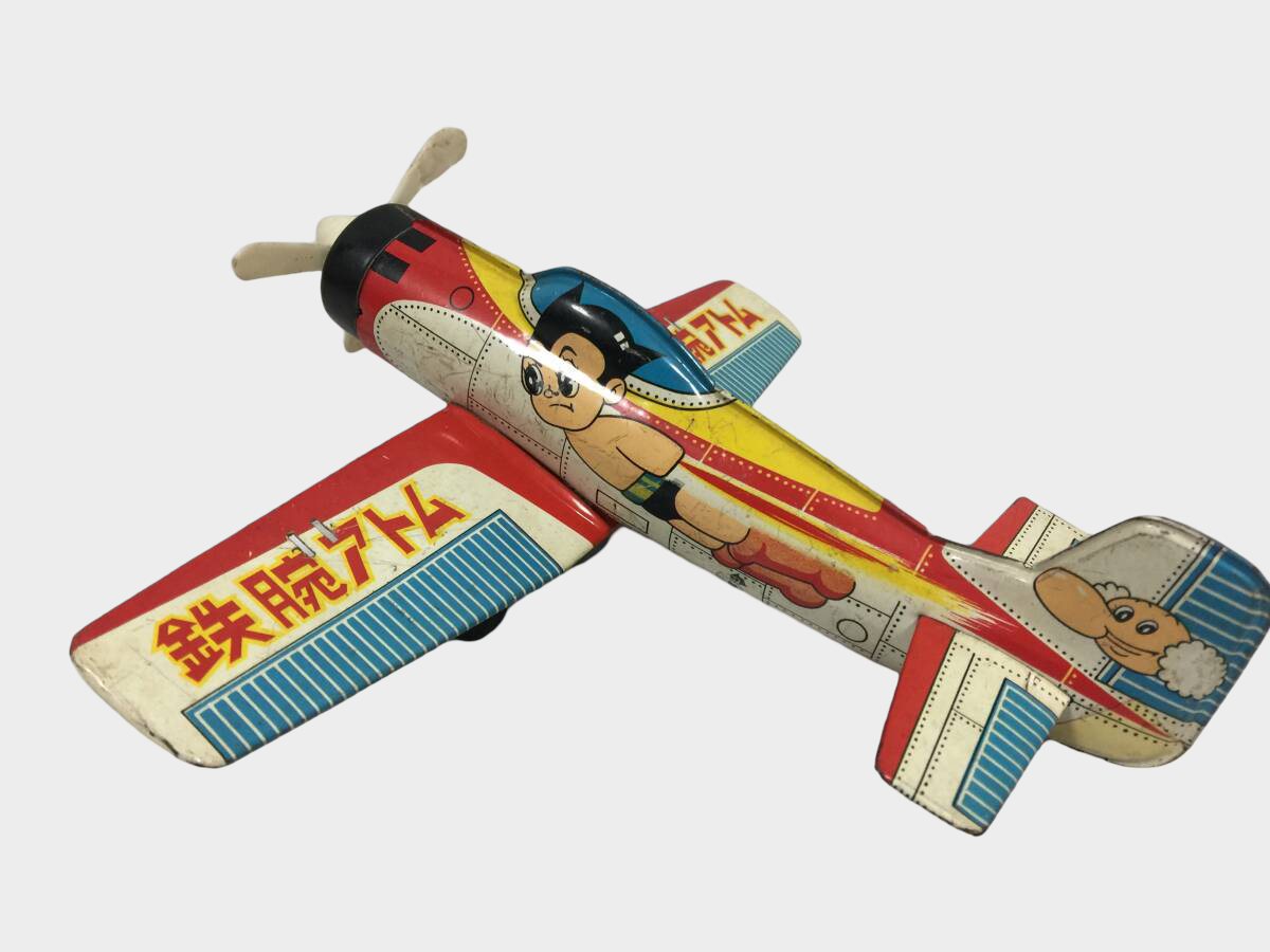 Astro Boy Tin Airplane by TADA – Showa Era Japanese Character Aircraft Toy, Vintage 20 cm