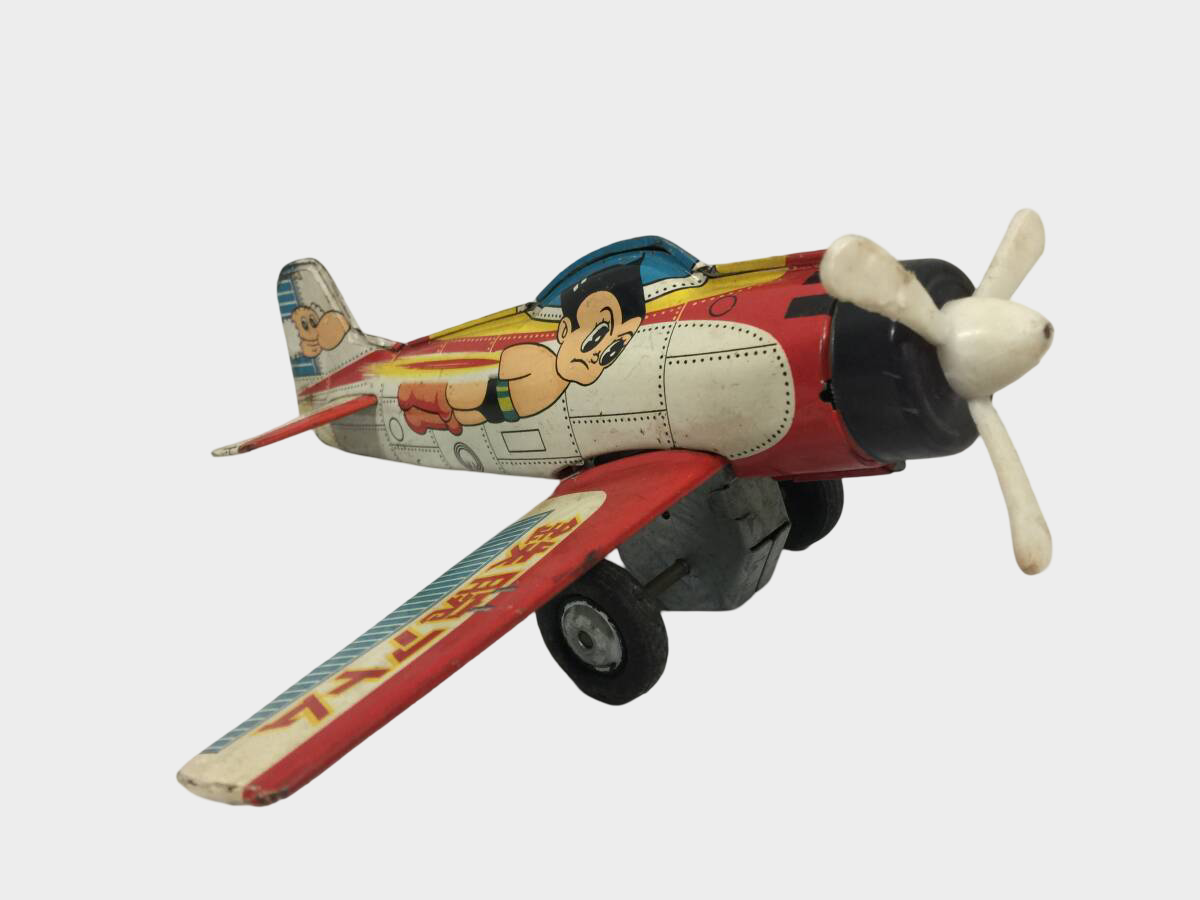 Astro Boy Tin Airplane by TADA – Showa Era Japanese Character Aircraft Toy, Vintage 20 cm