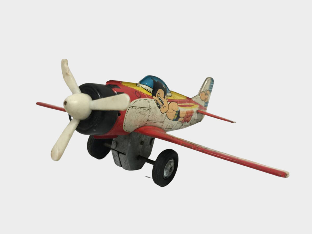 Astro Boy Tin Airplane by TADA – Showa Era Japanese Character Aircraft Toy, Vintage 20 cm