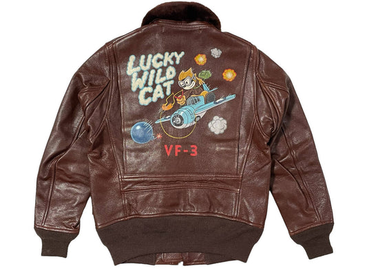 Rare THE FEW M-422A Lucky Wild Cat VF-3 Custom Goatskin Naval Flight Jacket New Zealand Size 34