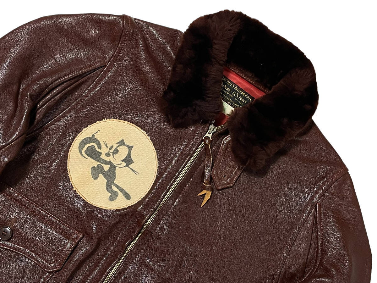 Rare THE FEW M-422A Lucky Wild Cat VF-3 Custom Goatskin Naval Flight Jacket New Zealand Size 34