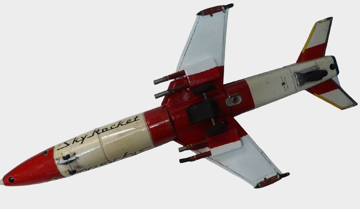 Tetsujin 28 Sky Rocket Tin Jet by Bandai | Showa Era Japanese Sci-Fi Aircraft Toy