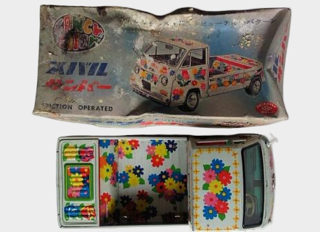 Rare Unused Subaru Sambar Tin Truck with Box Japan Showa Friction Toy Kei Truck