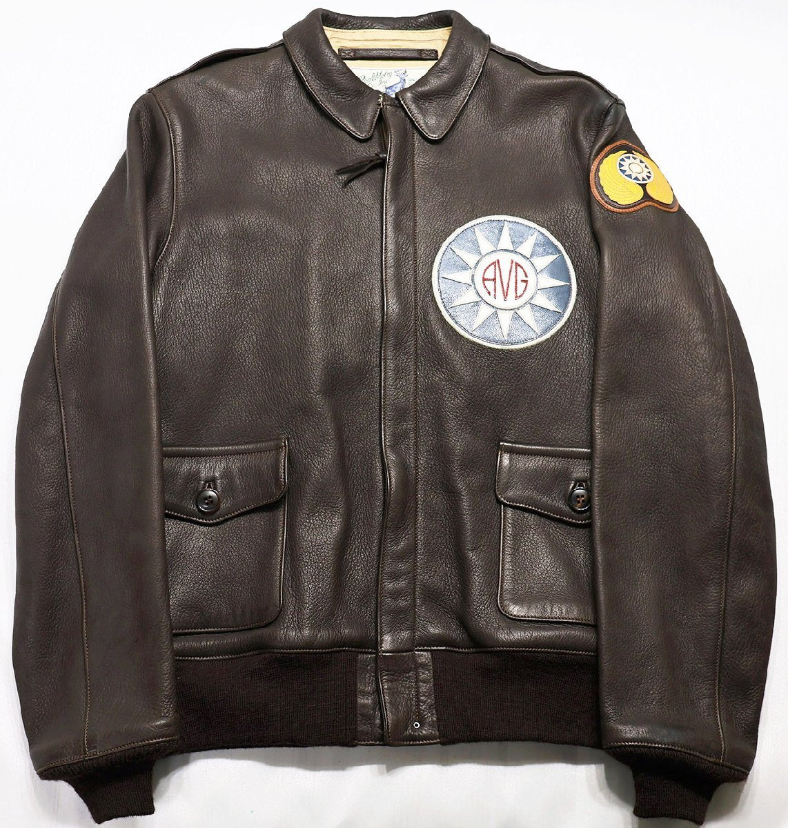 Real McCoy A2 Jacket Deer Skin Hell’s Angels AVG Custom Leather Flight Jacket Size 44 Seal Brown Rare