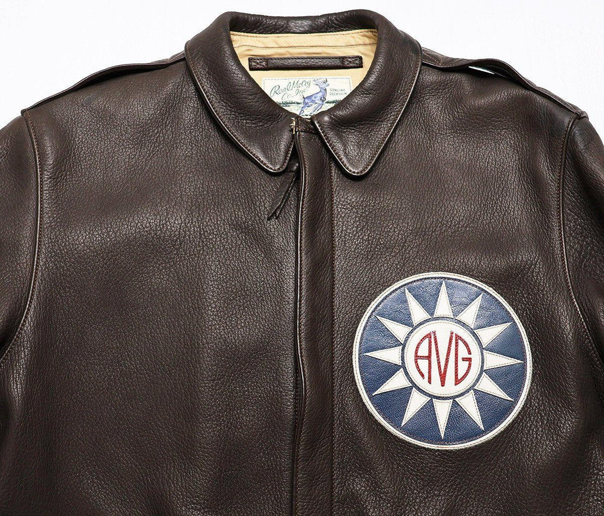 Real McCoy A2 Jacket Deer Skin Hell’s Angels AVG Custom Leather Flight Jacket Size 44 Seal Brown Rare