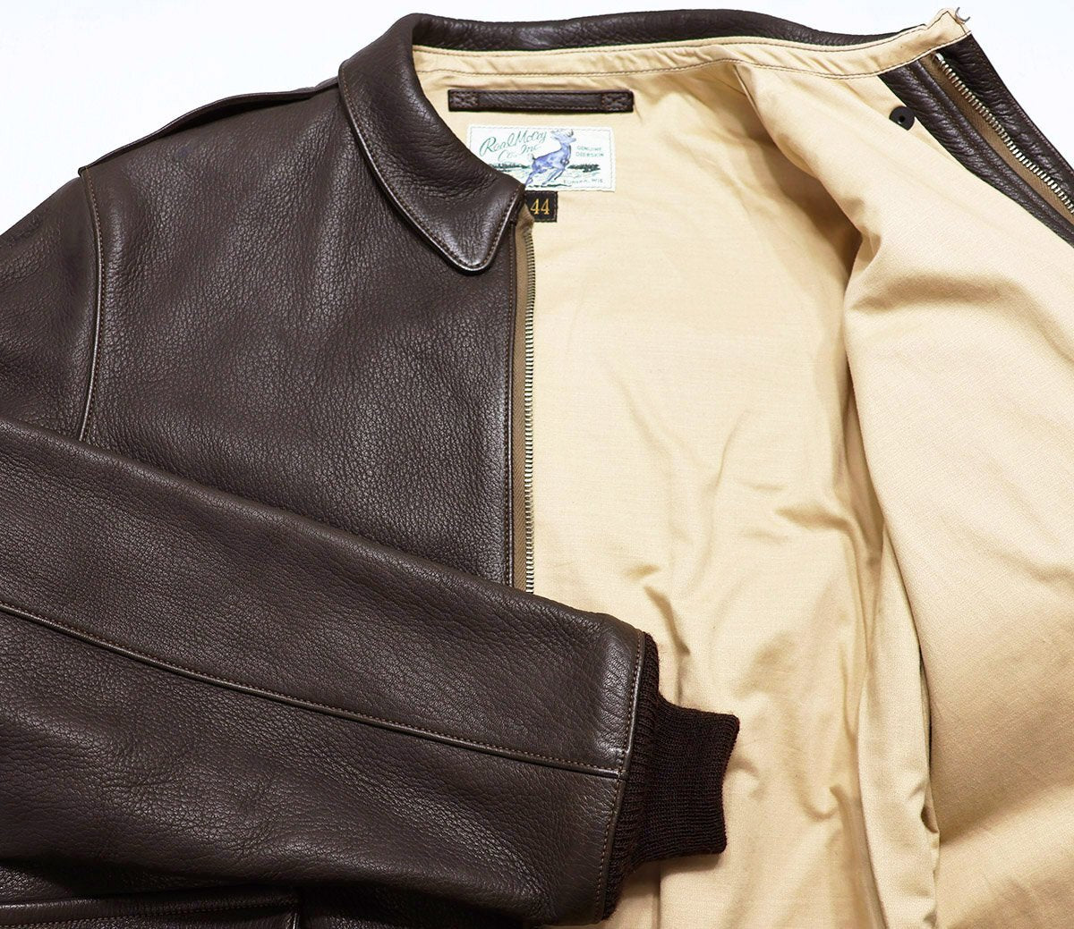 Real McCoy A2 Jacket Deer Skin Hell’s Angels AVG Custom Leather Flight Jacket Size 44 Seal Brown Rare