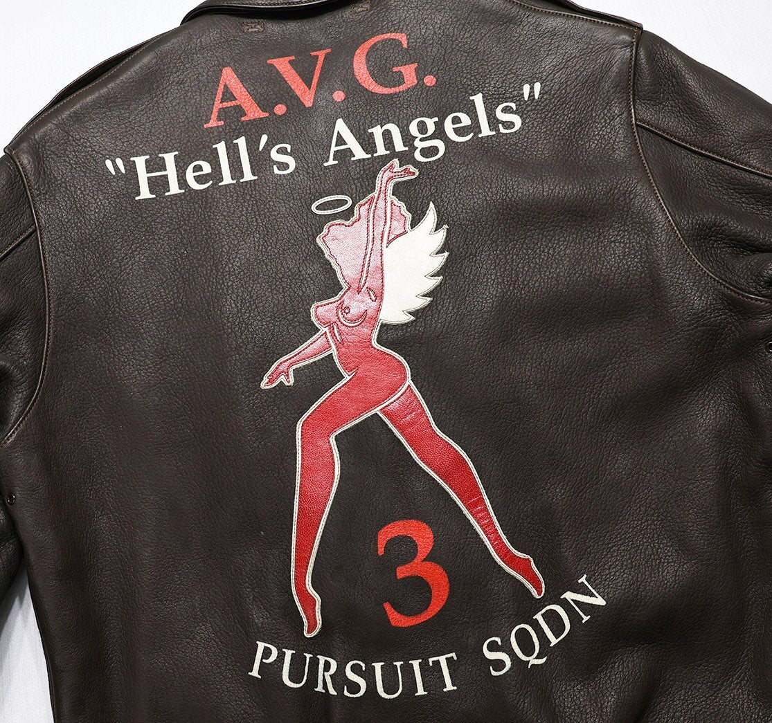 Real McCoy A2 Jacket Deer Skin Hell’s Angels AVG Custom Leather Flight Jacket Size 44 Seal Brown Rare