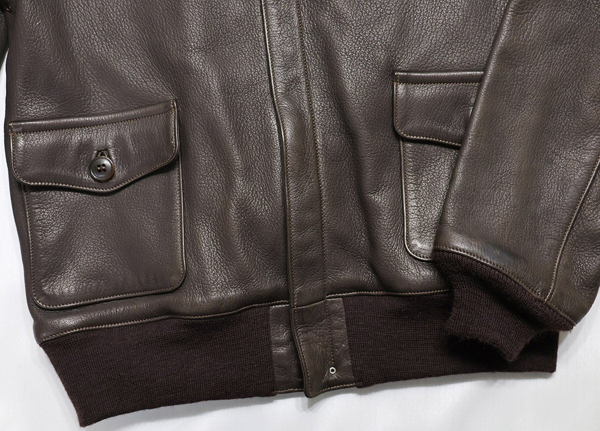 Real McCoy A2 Jacket Deer Skin Hell’s Angels AVG Custom Leather Flight Jacket Size 44 Seal Brown Rare