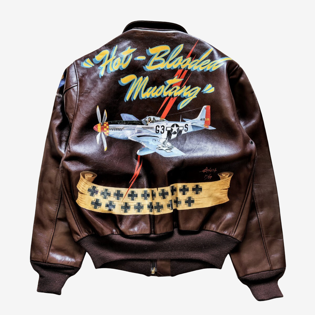 Real McCoy A2 Jacket Hot Blooded Mustang 1990 Limited Back Paint Horsehide Flight Jacket Size 36 Rare