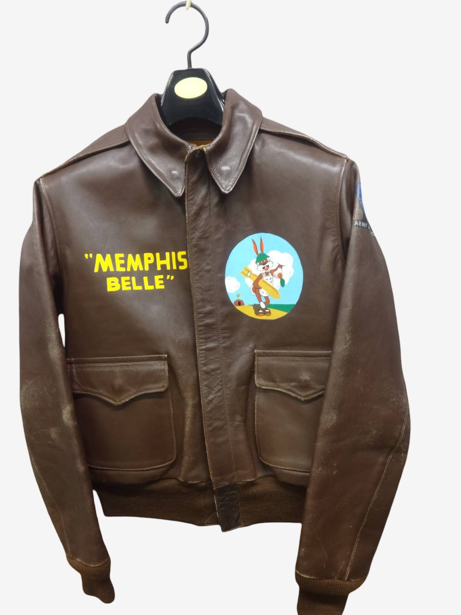 Real McCoy A2 Memphis Belle Jacket WWII Hand Painted B17 Nose Art Flight Jacket Size M