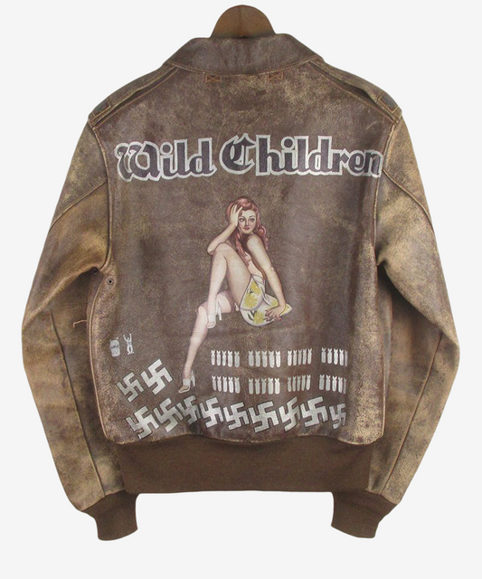 Real McCoy A2 Wild Children Distressed Leather Flight Jacket Size 38 Pin Up Art Custom
