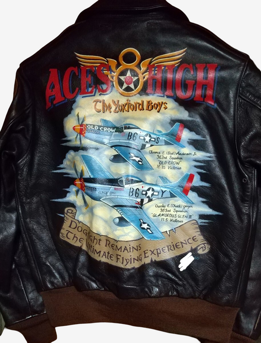 Real McCoy’s A-2 ACES HIGH Limited 60 Horsehide Flight Jacket Rough Wear Custom Art Bud Anderson Chuck Yeager Size 34