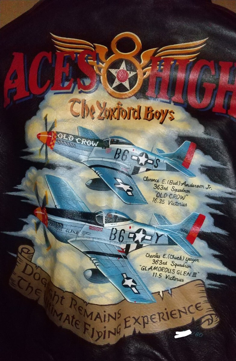 Real McCoy’s A-2 ACES HIGH Limited 60 Horsehide Flight Jacket Rough Wear Custom Art Bud Anderson Chuck Yeager Size 34