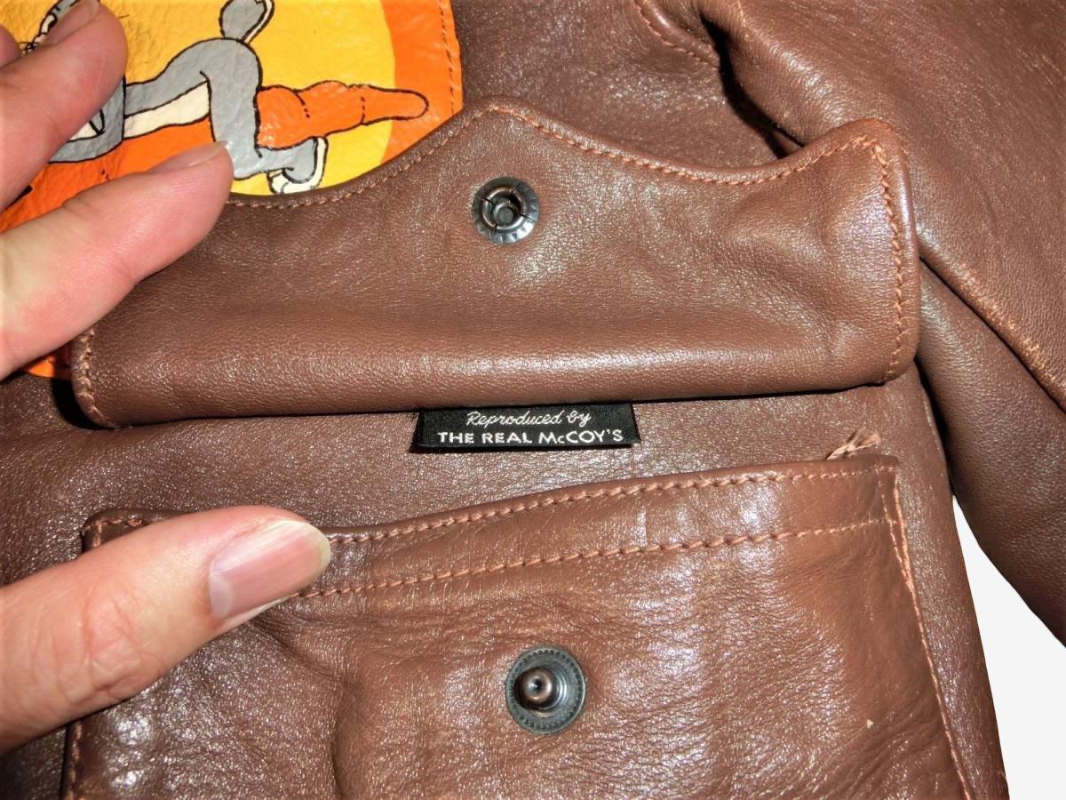 Real McCoy’s A-2 BLOW AND GO Horsehide Flight Jacket Monarch Contract Bugs Bunny Nose Art Yeager Size 36