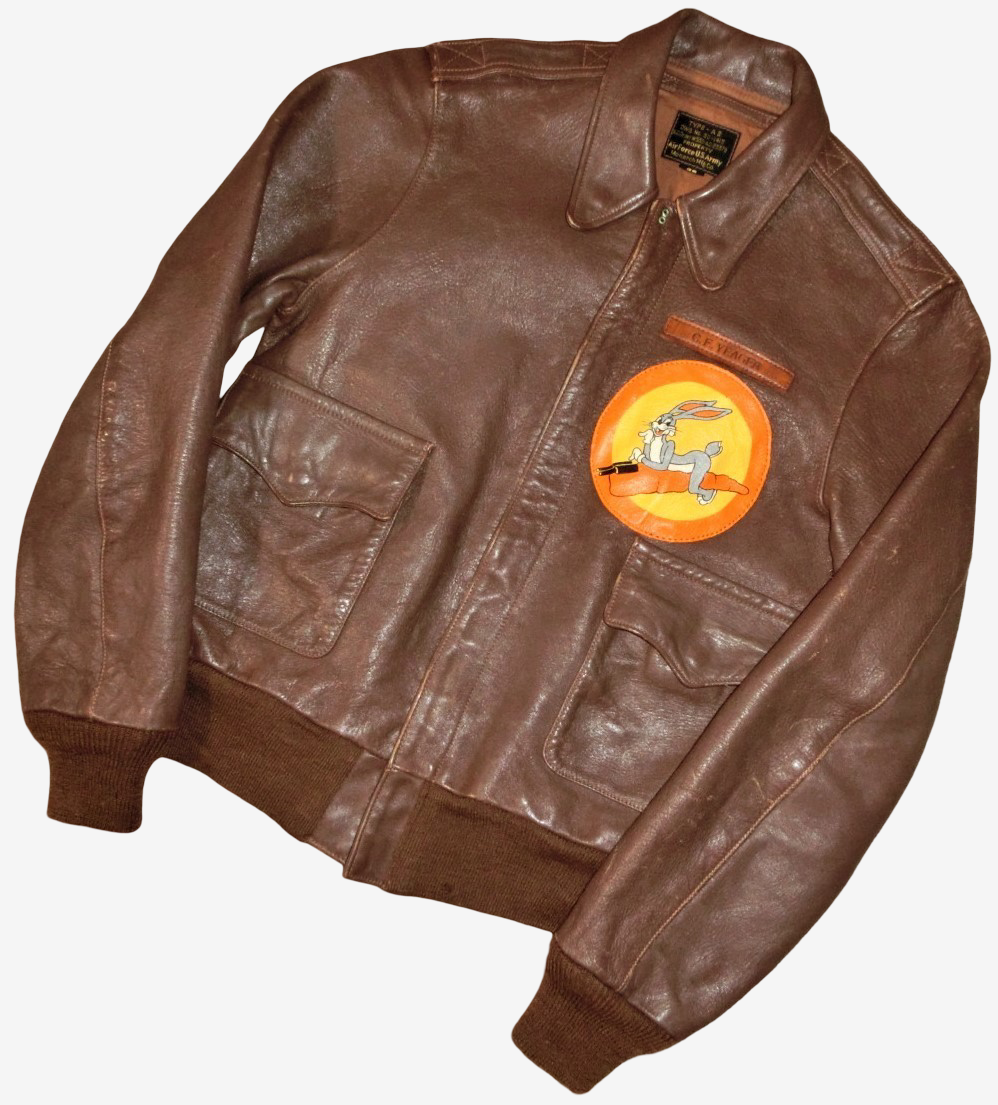 Real McCoy’s A-2 BLOW AND GO Horsehide Flight Jacket Monarch Contract Bugs Bunny Nose Art Yeager Size 36