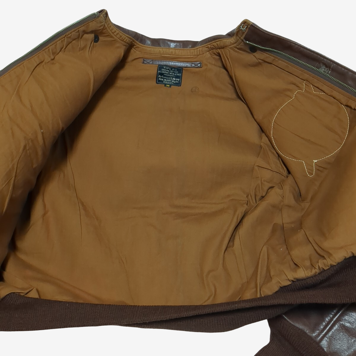 Real McCoy’s A-2 Flight Jacket Size 36 “Pistol Packin’ Mama” Pin-Up Vargas Nose Art Horsehide WWII Bomber