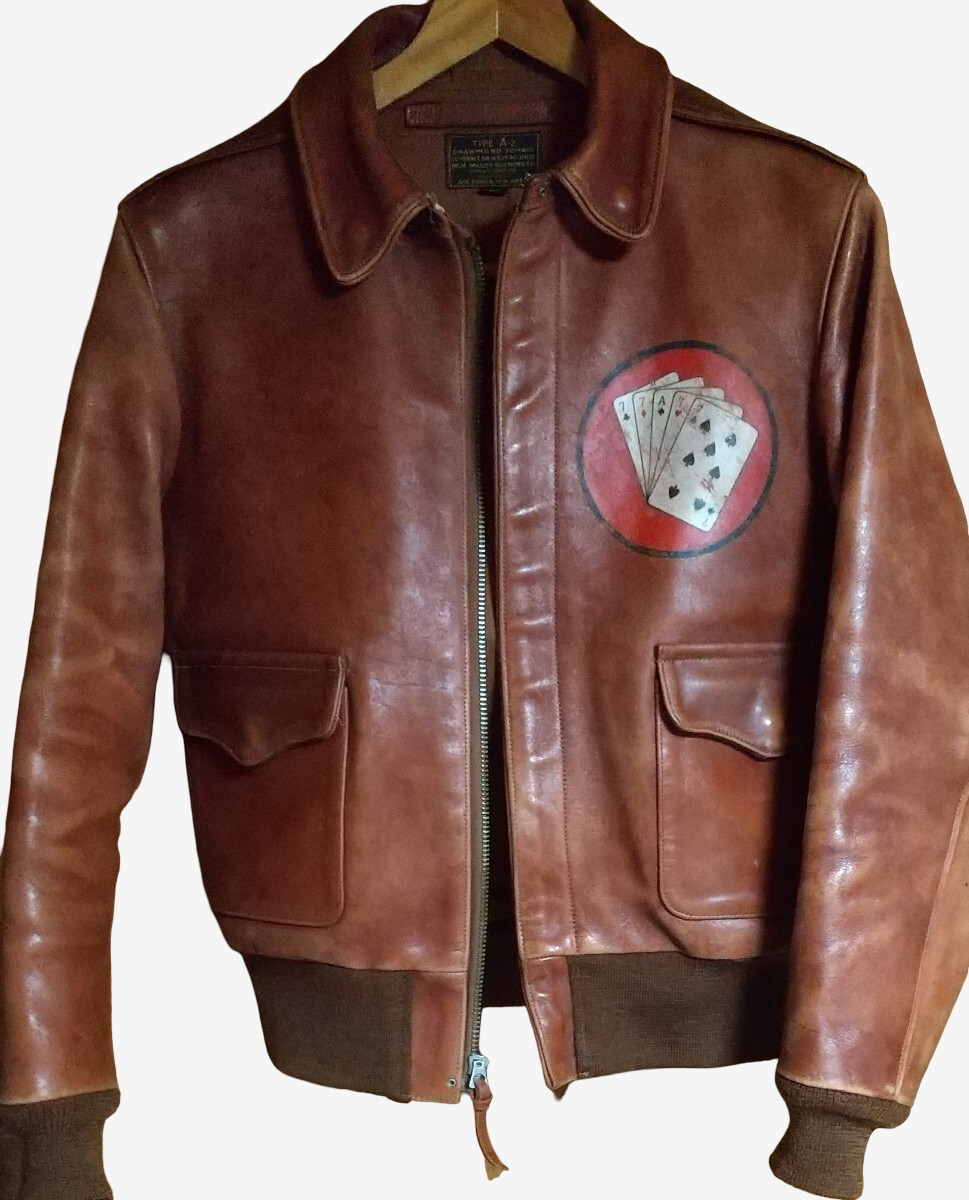 Real McCoy’s A-2 Horsehide Flight Jacket PEG O’My Heart P-51 Nose Art Hand Painted 8th Air Force