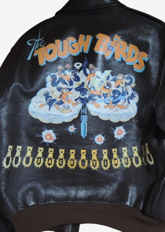 Real McCoy’s A-2 Tough Birds Flight Jacket Size 40 Custom King Limited 30 Horsehide Back Paint Red Silk Lining