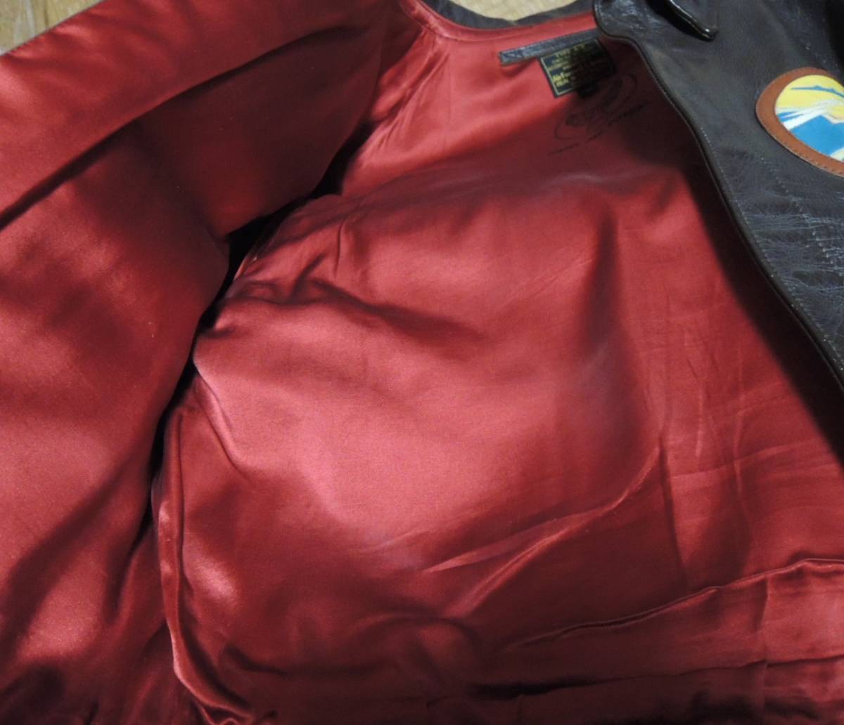 Real McCoy’s A-2 Tough Birds Flight Jacket Size 40 Custom King Limited 30 Horsehide Back Paint Red Silk Lining
