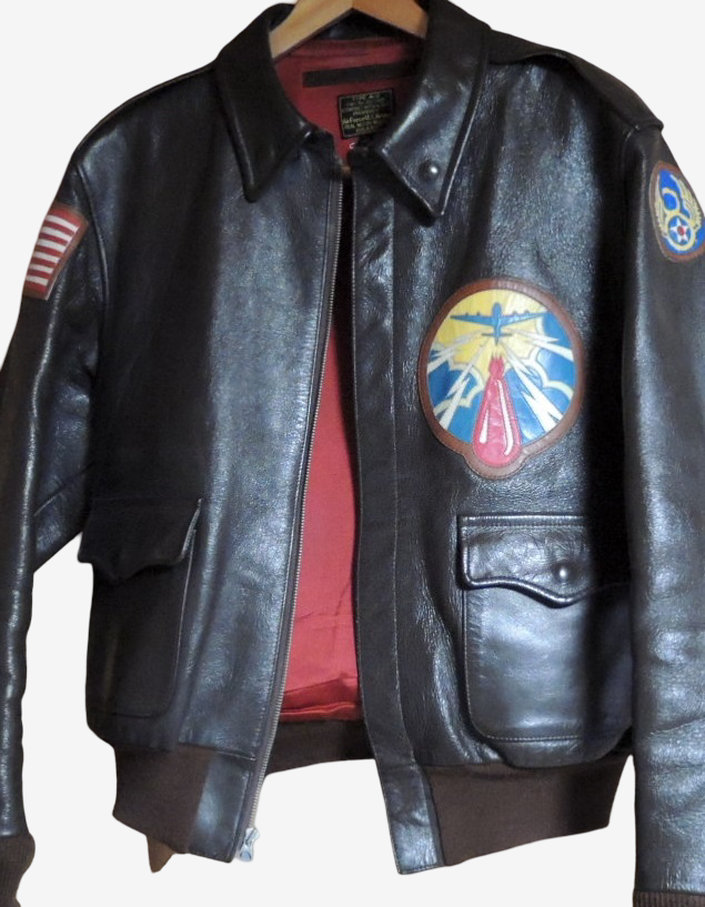Real McCoy’s A-2 Tough Birds Flight Jacket Size 40 Custom King Limited 30 Horsehide Back Paint Red Silk Lining