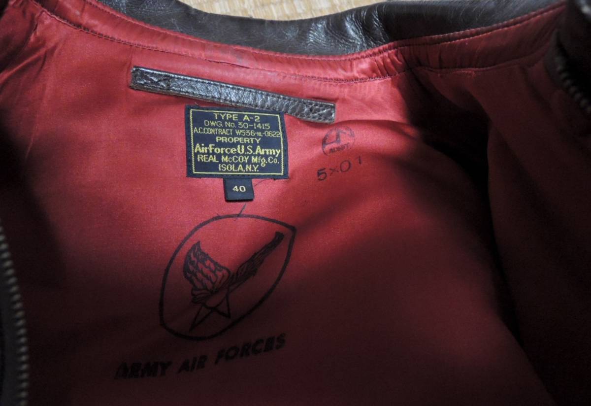 Real McCoy’s A-2 Tough Birds Flight Jacket Size 40 Custom King Limited 30 Horsehide Back Paint Red Silk Lining