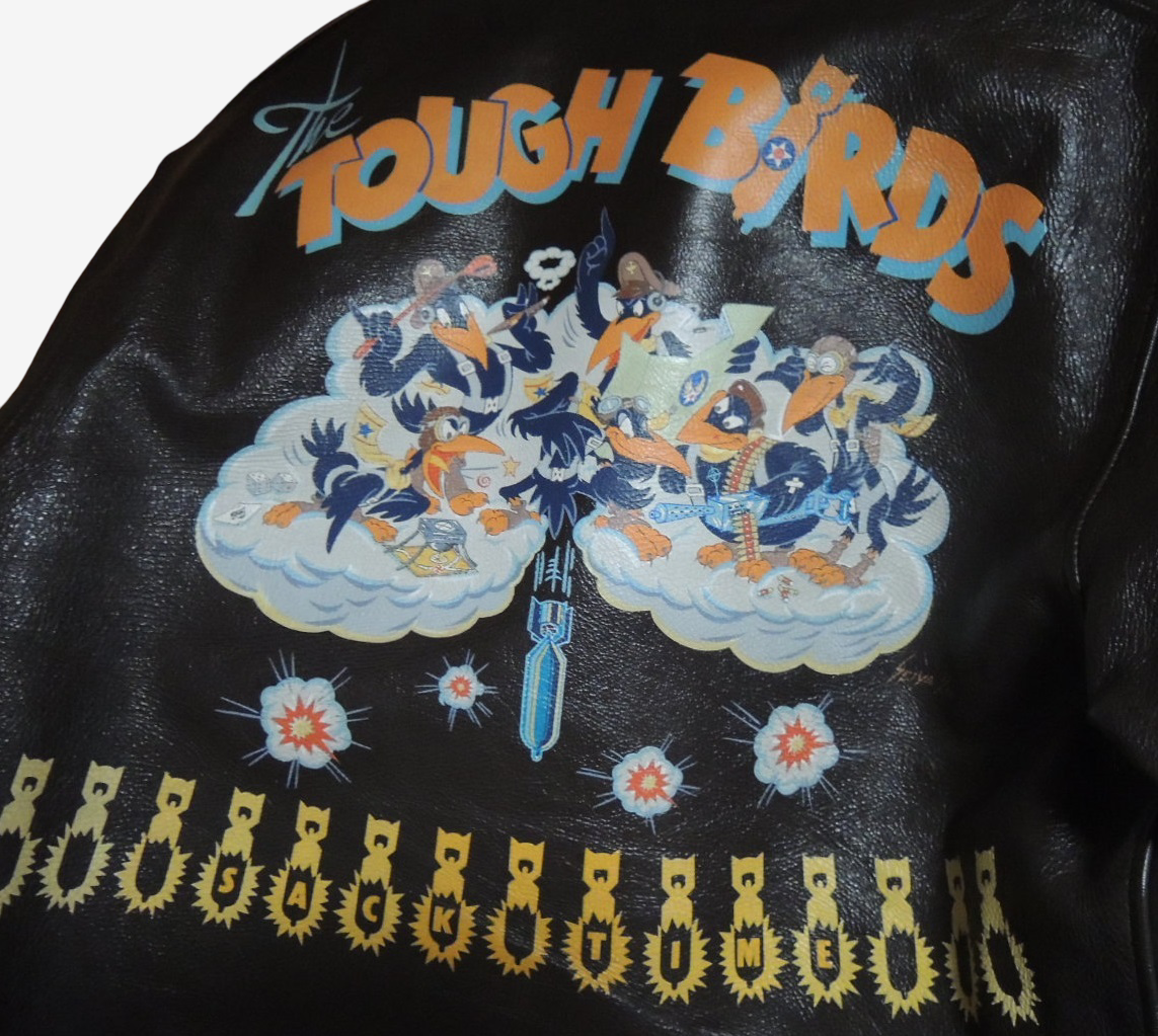 Real McCoy’s A-2 Tough Birds Flight Jacket Size 40 Custom King Limited 30 Horsehide Back Paint Red Silk Lining