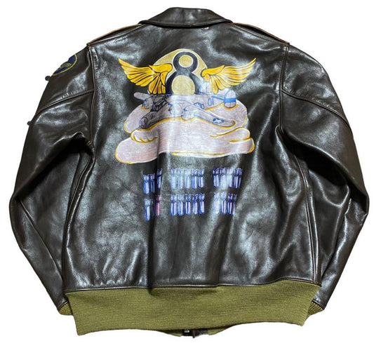 Real McCoy’s A-2 Zemke’s Wolfpack Jacket Vintage Flight Jacket Back Paint Red Silk 44