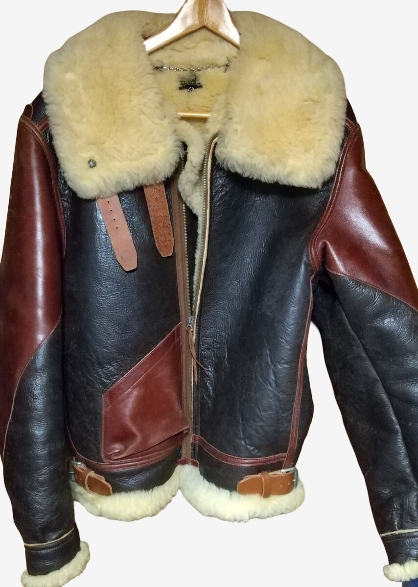 Real McCoy’s B-3 Shearling Flight Jacket Size 44 WWII Rough Wear Reproduction Mouton Bomber Leather Jacket