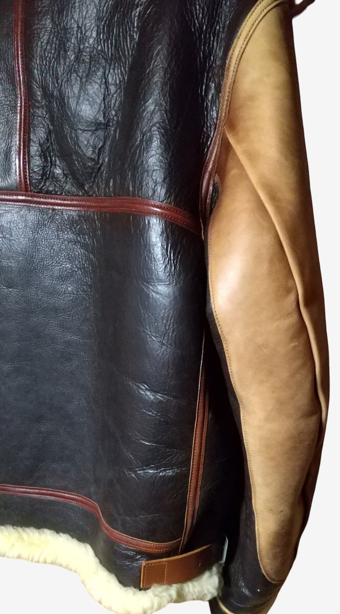 Real McCoy’s B-3 Shearling Flight Jacket Size 44 WWII Rough Wear Reproduction Mouton Bomber Leather Jacket