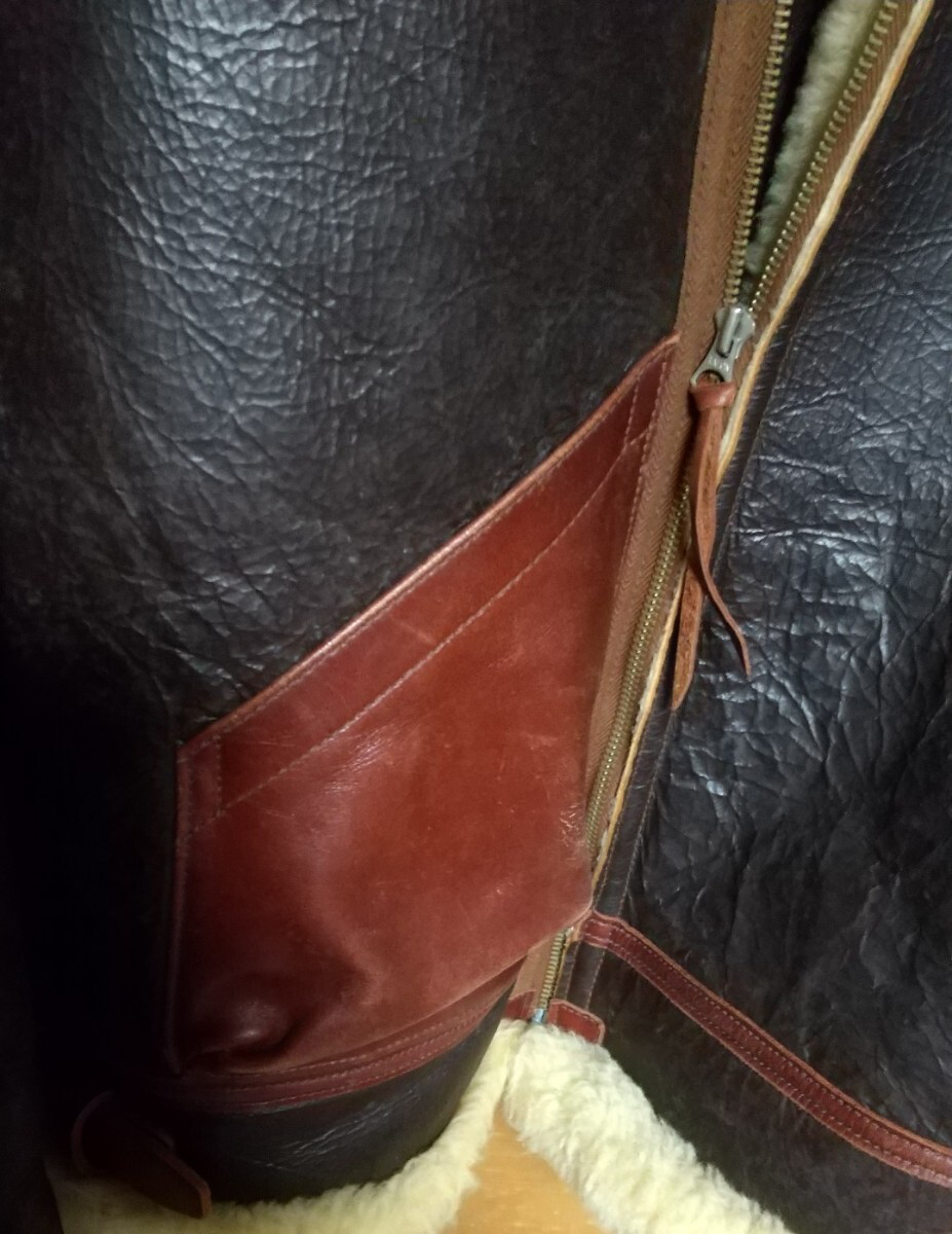 Real McCoy’s B-3 Shearling Flight Jacket Size 44 WWII Rough Wear Reproduction Mouton Bomber Leather Jacket