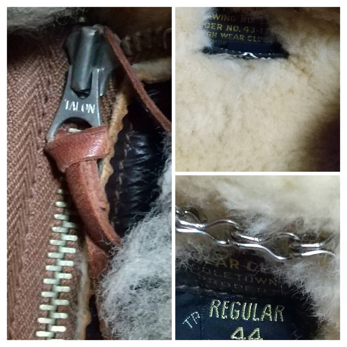 Real McCoy’s B-3 Shearling Flight Jacket Size 44 WWII Rough Wear Reproduction Mouton Bomber Leather Jacket