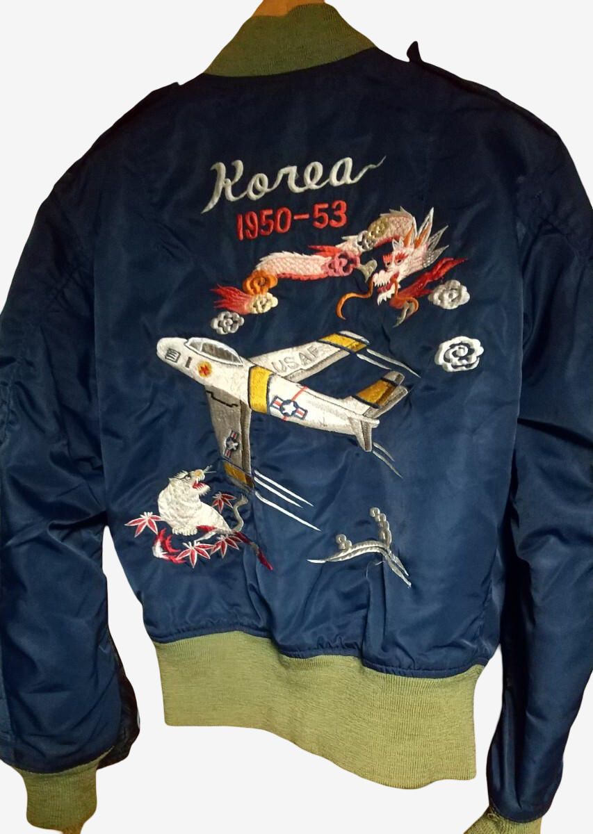Real McCoy’s L-2A Korea 1950-53 Embroidered Bomber Jacket Dragon Jet USAF Vintage Style Distressed Flight Jacket