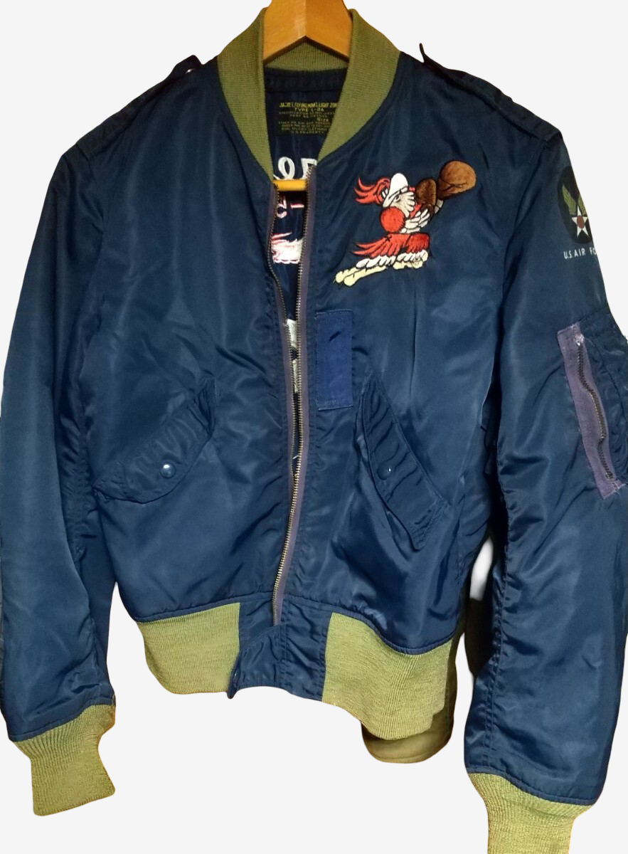 Real McCoy’s L-2A Korea 1950-53 Embroidered Bomber Jacket Dragon Jet USAF Vintage Style Distressed Flight Jacket