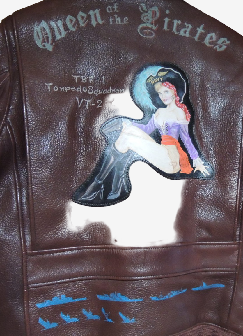 Real McCoy’s M-422A Flight Jacket Goat Skin “Queen of the Pirates” Hand Painted VT-2 US Navy One-Off Rare Size 36
