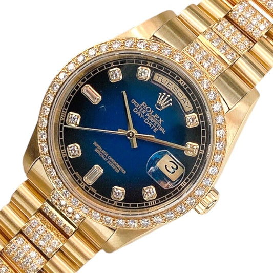 Rolex Day-Date 18348A Blue Gradient Dial K18YG – Factory Diamond Bezel & Lugs – Luxury Grade LX – Men’s Automatic