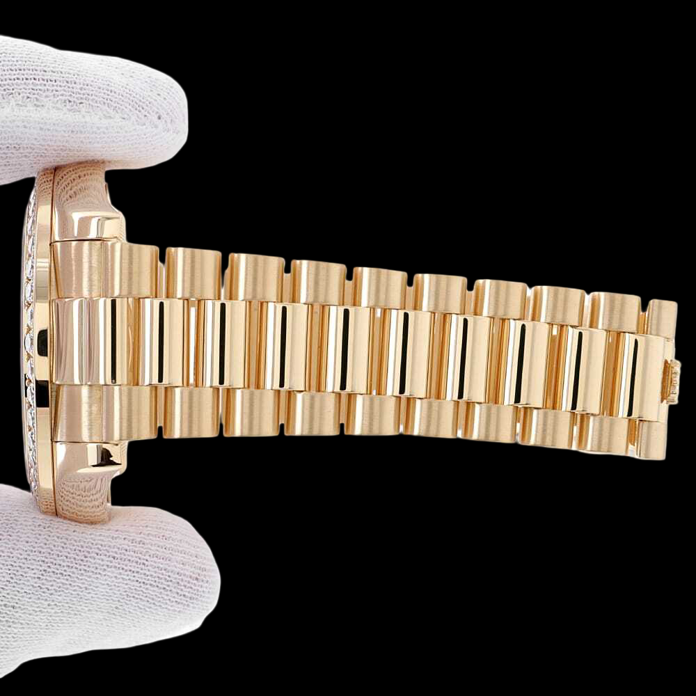 Rolex Day-Date 218348A 18K Yellow Gold Champagne Dial 8P Diamond 2P Baguette Bezel Luxury President Watch
