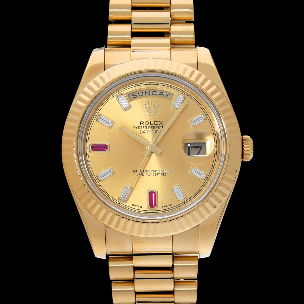 Rolex Day-Date II 218238BG Random Serial | 41mm 18K Yellow Gold | Diamond & Ruby Factory Dial | Oyster President | Exceptional Condition