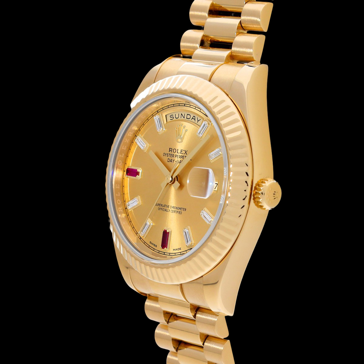 Rolex Day-Date II 218238BG Random Serial | 41mm 18K Yellow Gold | Diamond & Ruby Factory Dial | Oyster President | Exceptional Condition
