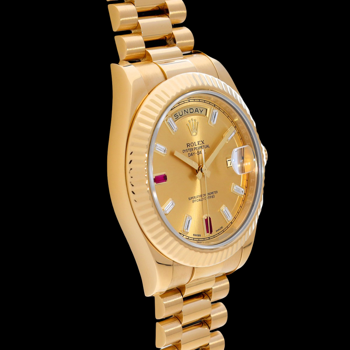Rolex Day-Date II 218238BG Random Serial | 41mm 18K Yellow Gold | Diamond & Ruby Factory Dial | Oyster President | Exceptional Condition