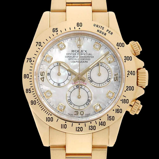 Rolex Daytona 116528NG 18K Yellow Gold • White Mother-of-Pearl 8P Diamond Dial • Full Set • Prestige Luxury Chronograph (Collector Grade)