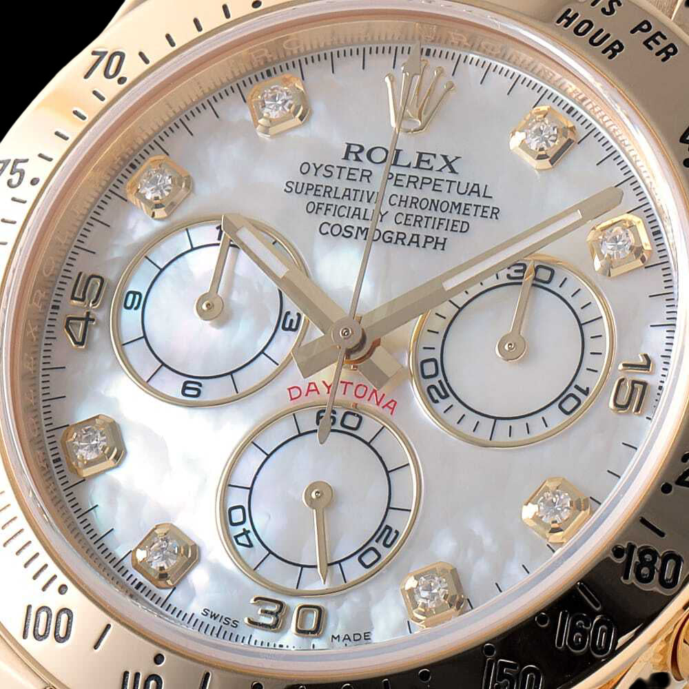 Rolex Daytona 116528NG 18K Yellow Gold • White Mother-of-Pearl 8P Diamond Dial • Full Set • Prestige Luxury Chronograph (Collector Grade)