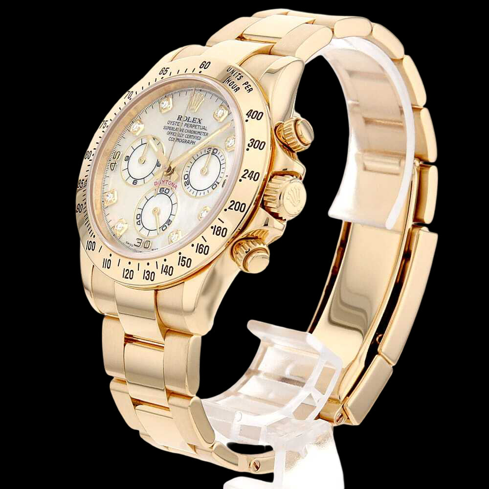 Rolex Daytona 116528NG 18K Yellow Gold • White Mother-of-Pearl 8P Diamond Dial • Full Set • Prestige Luxury Chronograph (Collector Grade)