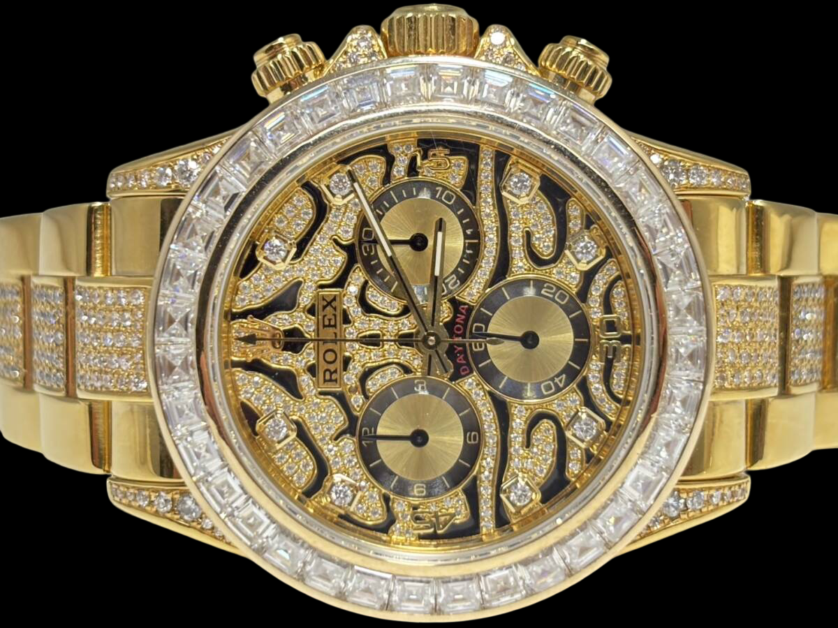 Rolex Daytona 116528Y Tiger-Eye Diamond Edition · 18K YG · Factory Dial Base w/ Luxury Custom Diamond Bezel & Bracelet · Collector Condition SA